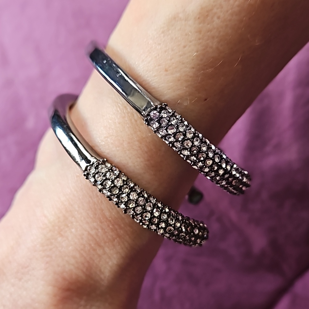 Avon Mark "I'm Hooked" Hematite Bangle Bracelets with Sparkly Crystal Accents